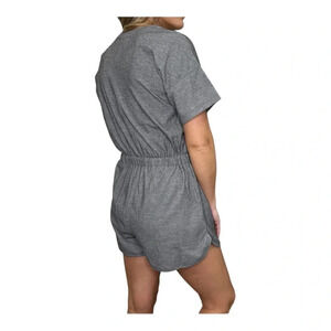 Fantastic Fawn | Women’s light heathered grey romper with cinched waist & pocket